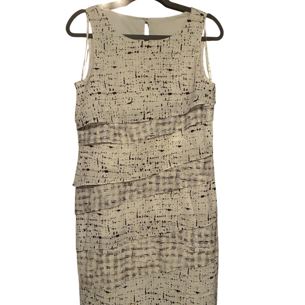 NWT ANN TAYLOR 91% SILK WHITE AND BLACK SHEATH DRESS SIZE 10P